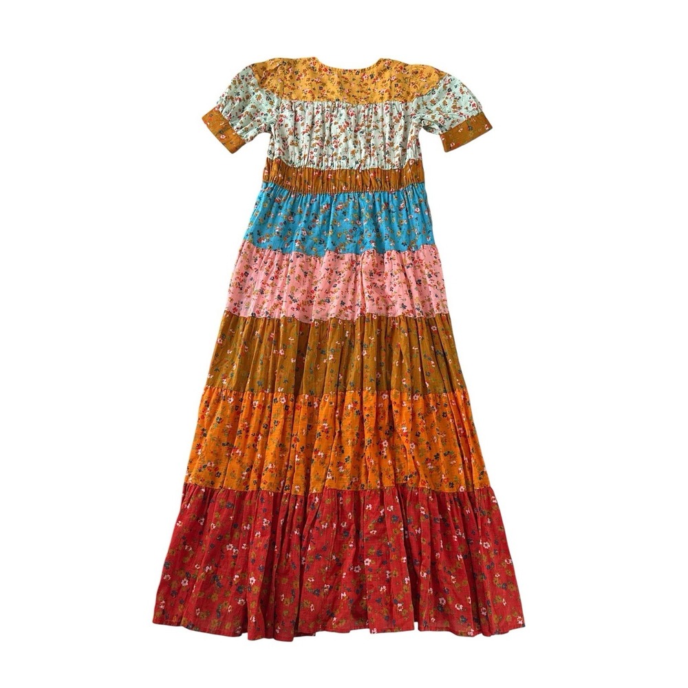 Anthropologie NWT Tiered True Dress Small Patchwork Colorblock‎ Floral Midi Boho - Picture 9 of 10